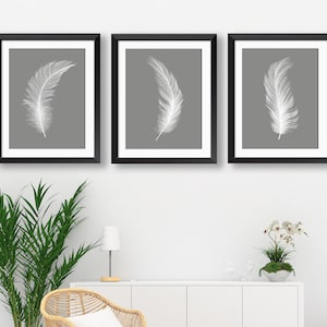 White Feathers Wall Art , Feather Prints , Feather Wall Art , Kitchen , Living Room , Bedroom - Room Decor - Home Office - Home Decor