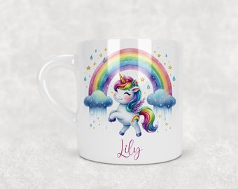 Child's Personalised Ceramic Mug, Kids 6oz Mug, First Mug, Children's Kids Unicorn Mug, Gift for Daughter Grandaughter Goddaughter