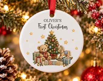 Personalised Baby's First Christmas 2026 Ceramic Decoration, Baby First Christmas Bauble, New Baby Keepsake Gift