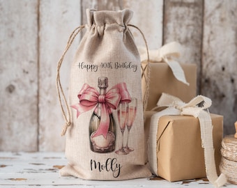 Personalised Bottle Bag, Birthday Bottle Bag, Girls Birthday Gift, Wine bottle Bag, 18th 21st 30th 40th 50th 60th Birthday, Friend Birthday