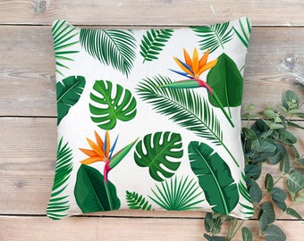 Tropical Leaf Cushion , Botanical Cushion , Jungle Leaves Pillow , Greenery Foliage Cushion , Scatter Cushion , Room Decor - Home Decor