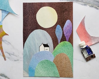 Handmade Collage | Original Art | Louise Abel | Abstract Landscape | Tiny House | Cottage | New Home | Housewarming