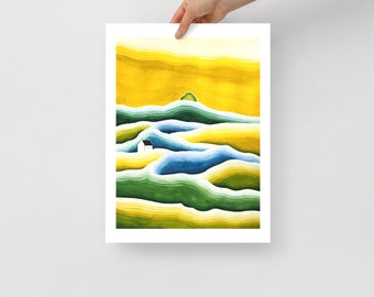 Fine Art Print | From Original Painting by Louise Abel | 12 x 16 | May Hill Gloucestershire Abstract Landscape Remote Tiny House Cottage