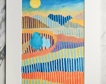 Mounted Signed Giclée Print | The Lake District | Louise Abel | Watercolour & Mixed Media | Abstract Landscape | Contemporary Colourful Art