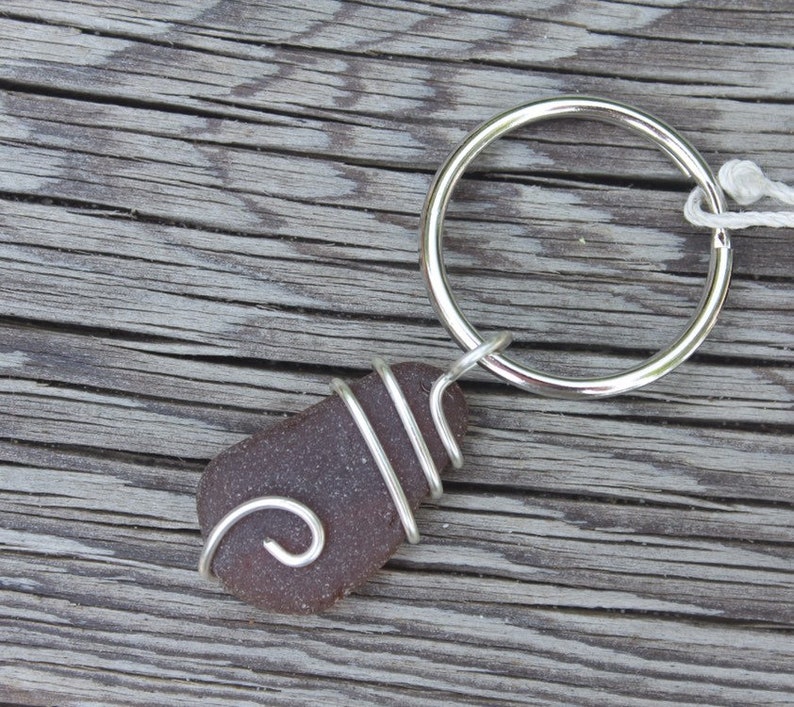 Brown Beach Glass Lake Michigan Wire Wrapped Keychaim Sea Handmade Key Chain Weko Bridgman