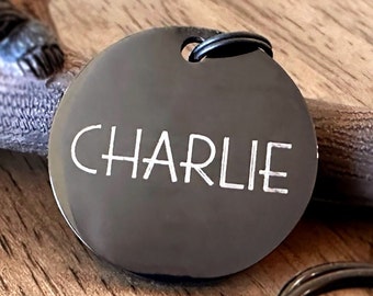 Personalized Black Pet Tag: Engraved Stainless Steel Dog Cat ID
