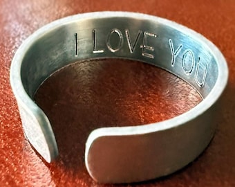 Men's Adjustable Aluminum Ring - "I Love You" Hidden Message - Customizable Jewelry