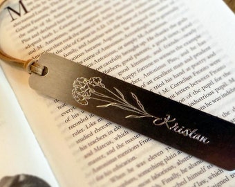 Personalized Carnation Bookmark: January Birth Flower Engraved Aluminum Keepsake