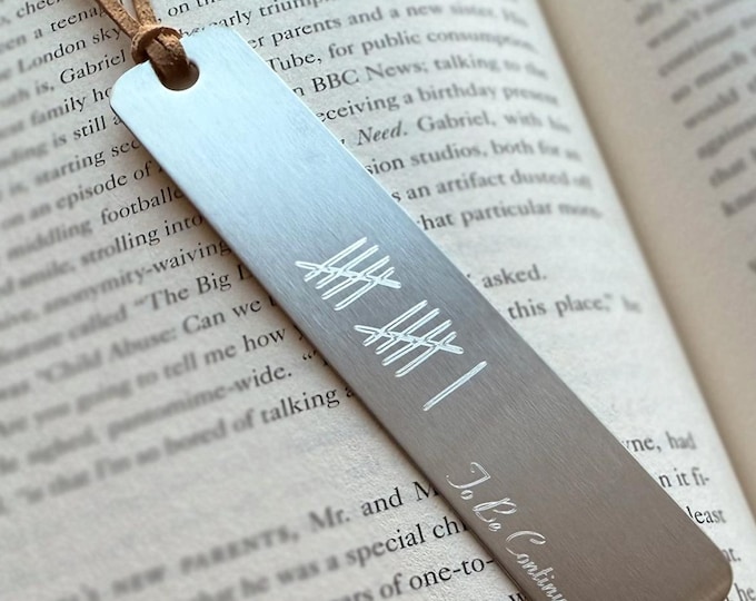 Personalized Stainless Steel Bookmark: Engraved Tally Marks, Book Lover Gift