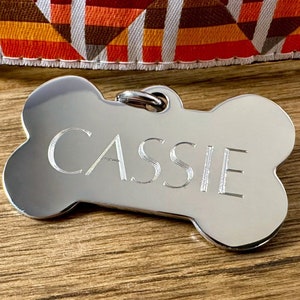 Silver Stainless Steel Dog Tag - Custom Bone-Shaped Pet ID, Engraved & Personalized