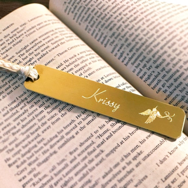 Gold Personalized BOOKMARK, Book Lover Gift, 21 year Anniversary, Custom Quote Book Mark with hummingbird