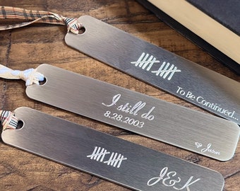 Personalized Aluminum Bookmark: Custom Quote with Tally Marks - 10th Anniversary Gift for Book Lovers