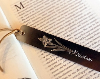 Personalized Daffodil Bookmark: March Birth Flower Engraved Aluminum Keepsake