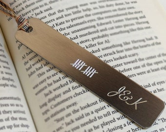 Personalized Aluminum Bookmark: Custom Quote with Tally Marks - 10th Anniversary Gift for Book Lovers