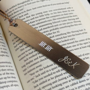 Personalized Aluminum Bookmark: Custom Quote with Tally Marks - 10th Anniversary Gift for Book Lovers