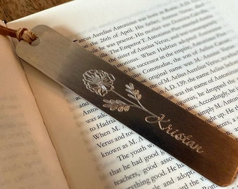 Marigold Bookmark: Personalized October Birth Flower Engraved Aluminum