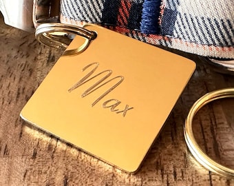 Gold Square Pet Tag: Personalized Stainless Steel Dog ID