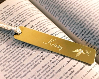 Personalized Brass Bookmark: Engraved Hummingbird, Custom Quote, Book Lover Gift