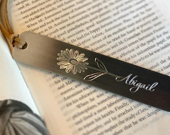 Personalized Daisy Bookmark: Engraved Aluminum April Birth Flower