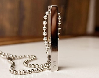 Personalized Stainless Steel Bar Necklace: Engraved Name, Date, Modern Keepsake