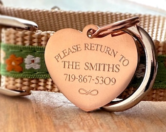 Engraved Heart Dog Tag: Stainless Steel Pet ID, Rose Gold