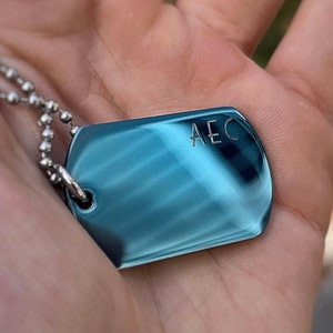 Custom Engraved Blue Stainless Steel Dog Tag Necklace