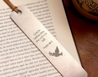 Psalm 46:5 Bookmark – Faith Gift for Her – Christian Aluminum Bookmark with Dove