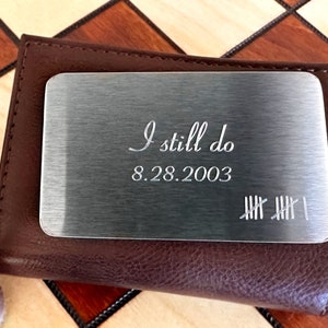 11th Wedding Anniversary Gift for him Steel Wallet Insert With Personalized Message Minimalist Tally Marks Anniversary Gift For Couple
