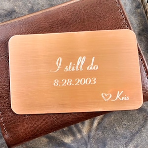 Custom Engraved Copper Wallet Insert - 7th Anniversary Gift