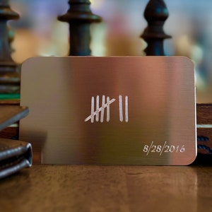 Custom Copper Wallet Insert - 7 Year Anniversary Tally Marks Gift with Personalized Message