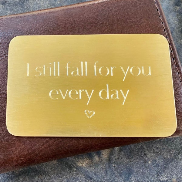 Gold Engraved Wallet Insert Love Note Gift for Men 21st Wedding Anniversary Romantic  Customized Message  Minimalist brass Wallet Card