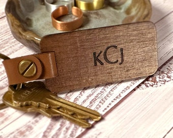 Personalized Wooden Keychain - Monogram Front, Custom Back, Handmade Gift