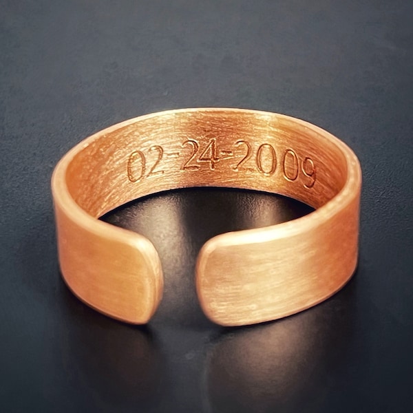 Men's Personalized Adjustable Hidden Copper Ring - Custom Engraved Band