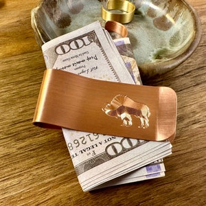 Engraved Copper Money Clip - Custom Monogram Back - Personalized Rustic Men&#39;s Gift - Unique Handcrafted Keepsake