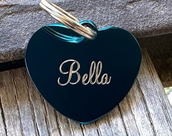 Personalized Heart Pet Name Tag for Collar, Engraved Dog ID Tag, Blue