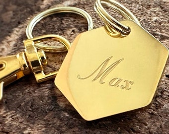 Gold Hexagon Pet ID Tag: Custom Engraved Stainless Steel Dog Tag