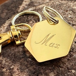 Gold Hexagon Pet ID -  Custom Engraved Dog Tag - Personalized Pet Tag