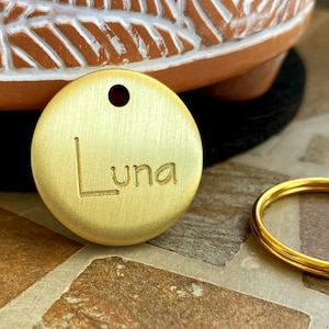 Deep Engraved Gold Brass Pet ID Tag: Durable Round Dog Tag (25mm)