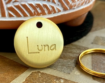 Deep Engraved Gold Brass Pet ID Tag: Durable Round Dog Tag (25mm)