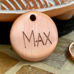 Rugged Copper Dog Tag: Thick, Textured Pet ID with Personalized Engraving & Matching Split Rings