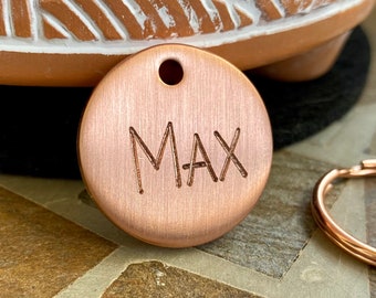 Rugged Copper Dog Tag: Thick, Textured Pet ID with Personalized Engraving & Matching Split Rings