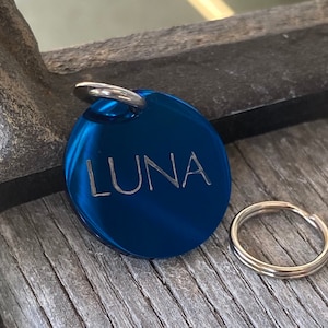 Blue Stainless Steel Pet ID Tag: Custom Engraved, 25mm