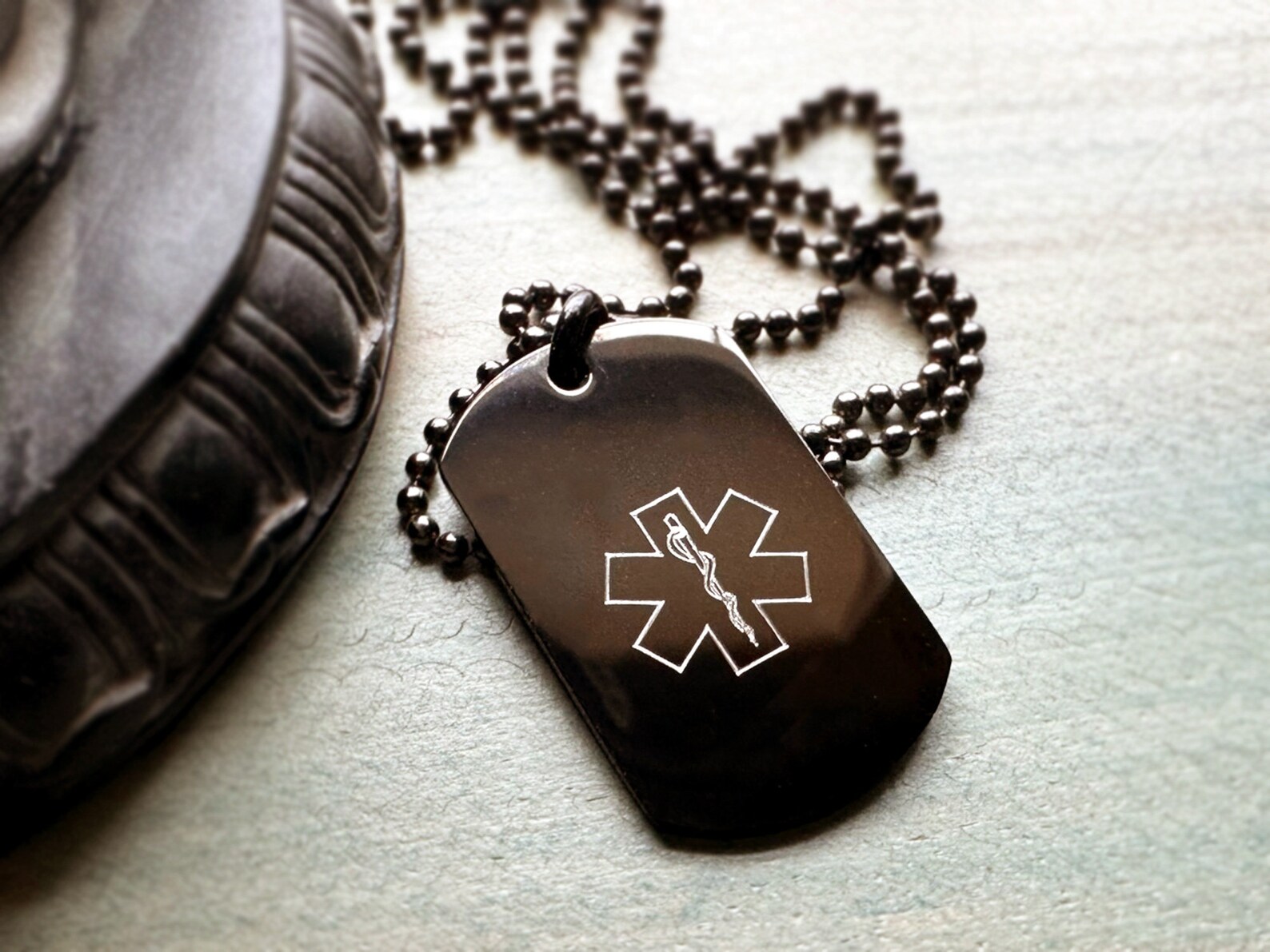Custom Engraved Medical Alert Dog Tag Necklace – Personalized Allergy ...