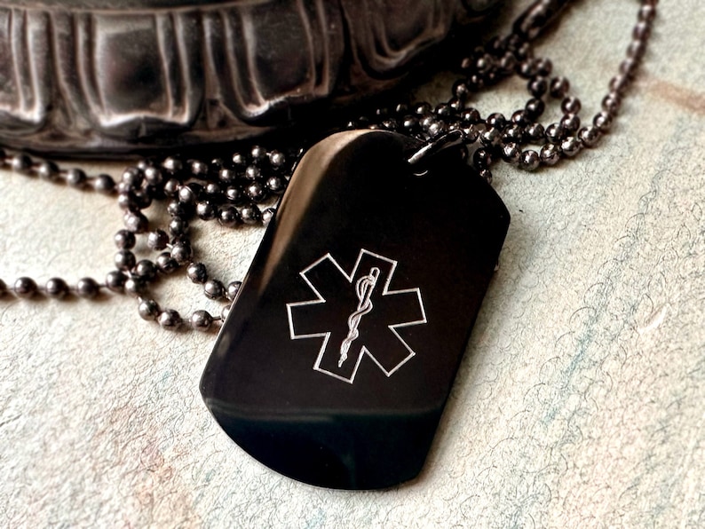 Custom Engraved Medical Alert Dog Tag Necklace – Personalized Allergy ...