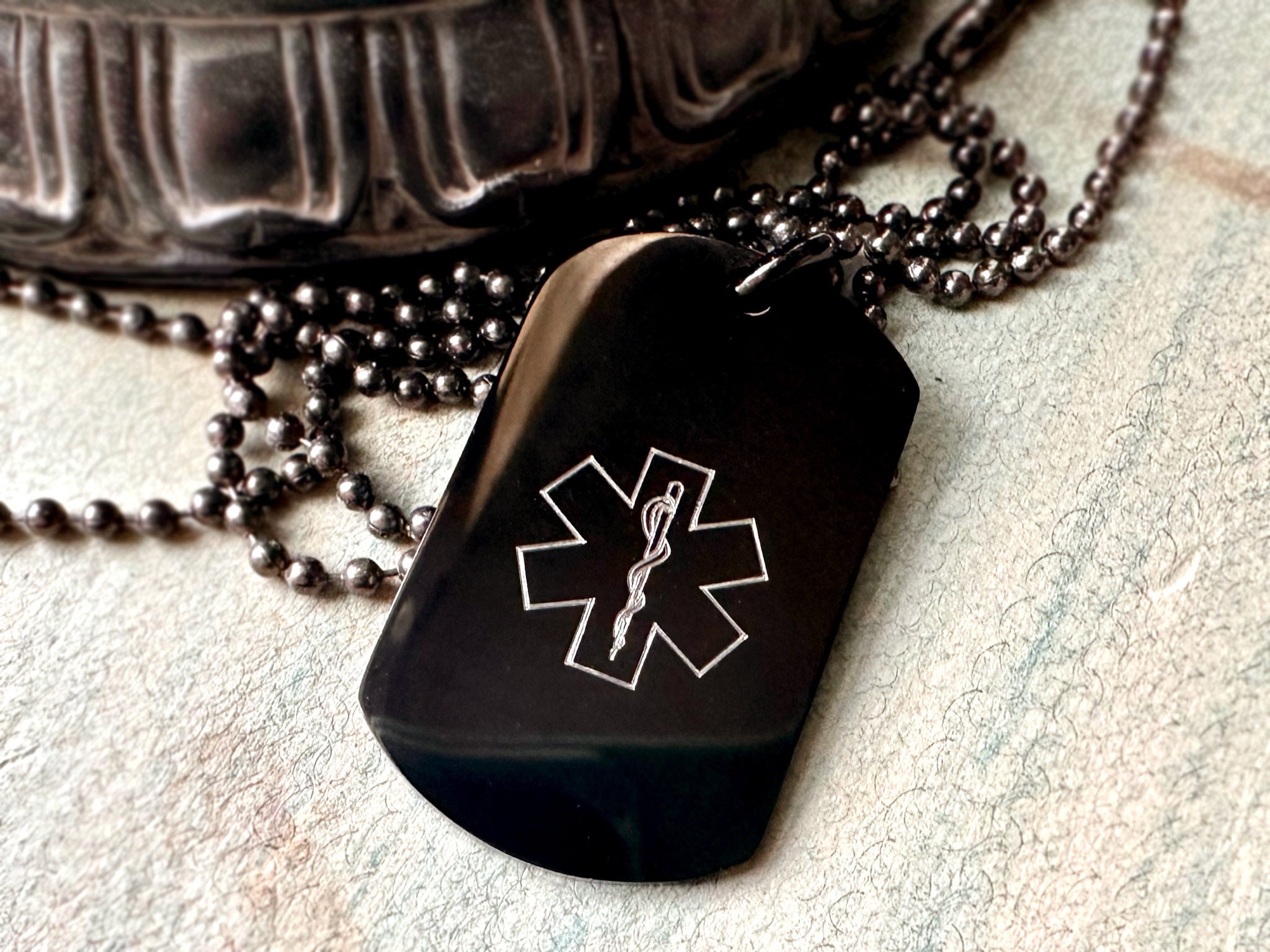Custom Engraved Medical Alert Dog Tag Necklace – Personalized Allergy ...