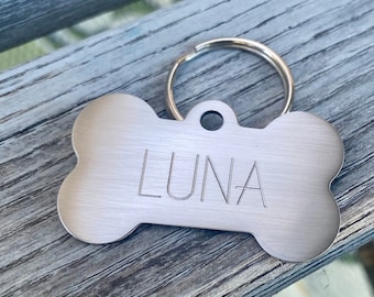 Deep Engraved Silver Bone Shape Pet ID - Stainless Steel - Custom Engraved Dog Tag