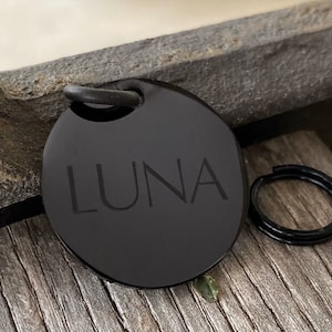 Black Stainless Steel Round Pet ID -  Size 30mm - Custom Engraved Dog Tag - Personalized Pet Tag