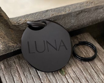 Black Stainless Steel Round Pet ID -  Size 30mm - Custom Engraved Dog Tag - Personalized Pet Tag