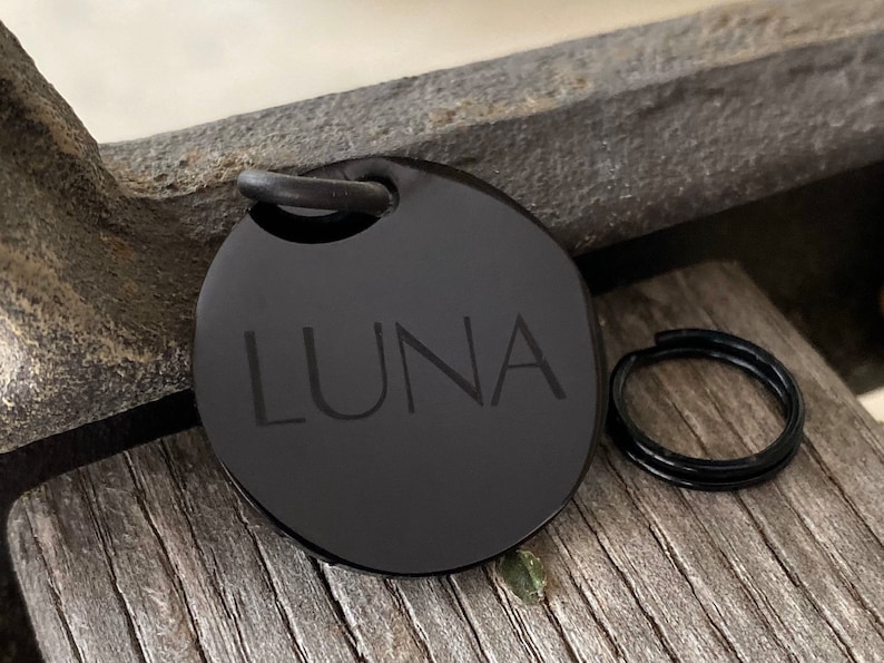 Black Stainless Steel Round Pet ID -  Size 30mm - Custom Engraved Dog Tag - Personalized Pet Tag 