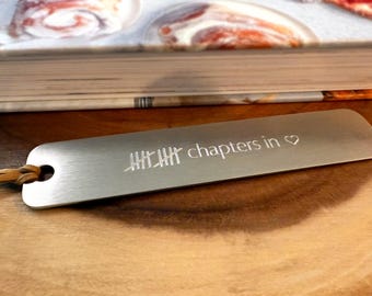 Personalized Aluminum Bookmark: 10th Anniversary Gift, "Chapters In"